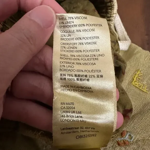 PILCRO ANTHROPOLOGIE Shorts Khaki Embroidered Drawstring Casual Beach - Picture 7 of 9